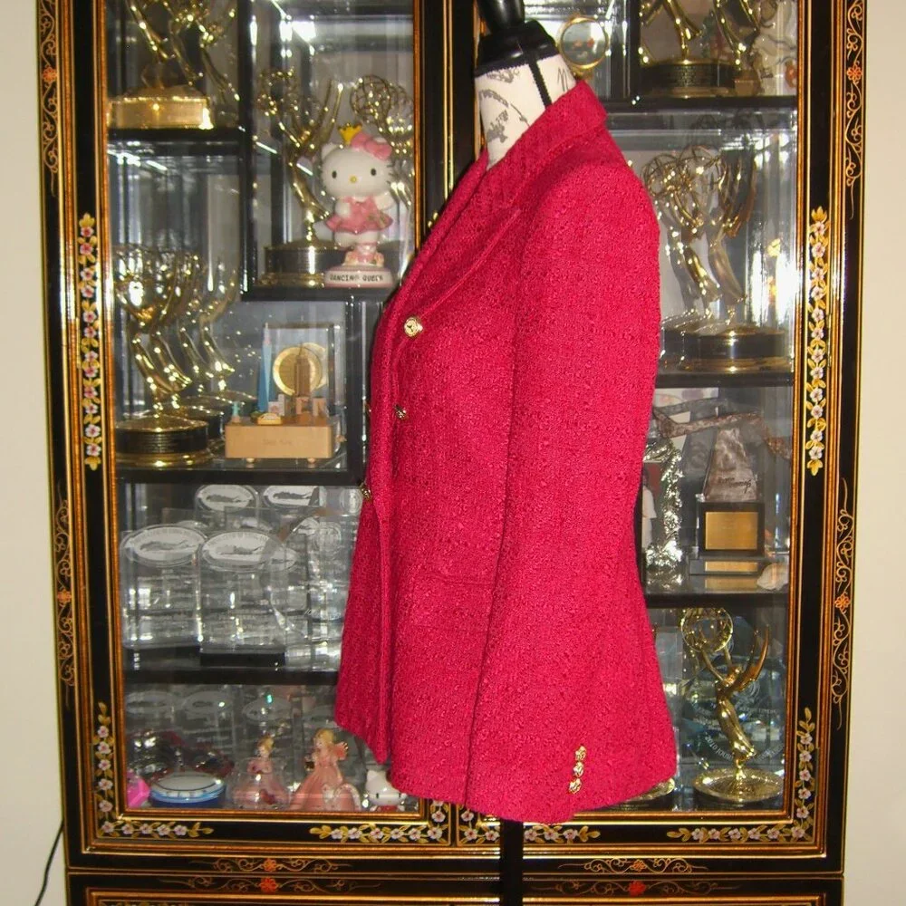 NWOT ZARA FUSCHIA DOUBLE BREASTED TEXTURED JACKET M - Picture 2 of 5